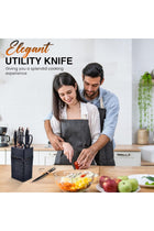SHOPPING VIBES 7pc Stainless Steel Knife Set for Kitchen – Sharp Chef Knife, Scissors & Sharpener (Black)