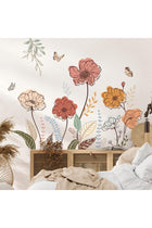 Boho Flower Wall Stickers - Wildflower Floral Grass Peel and Stick Wall Decals for Living Room, Bedroom, Nursery, Apartment Decor, Removable Wall Art Mural