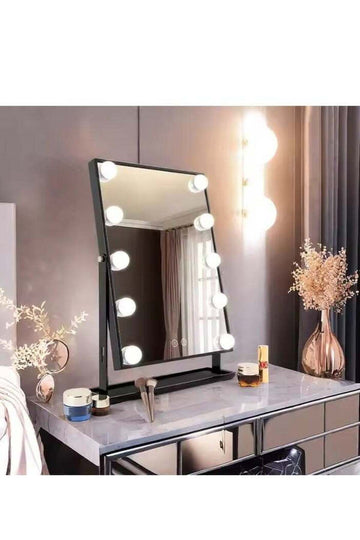 Smart Touch Control Electric Tabletop Makeup Mirror，Hollywood makeup mirror，Vanity Mirror with 12 Dimmable Bulbs LED Lights, Three Color Lighting Modes, 360°Rotation