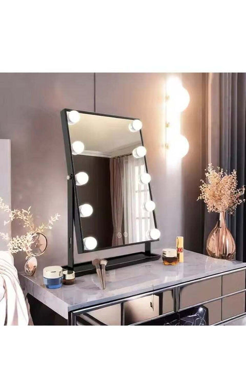 Smart Touch Control Electric Tabletop Makeup Mirror，Hollywood makeup mirror，Vanity Mirror with 12 Dimmable Bulbs LED Lights, Three Color Lighting Modes, 360°Rotation