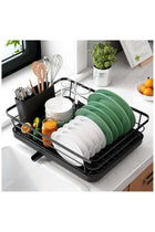 Stainless Steel Dish Drying Rack with Cutlery Holder 12x15 Space-Saving Kitchen Counter Organizer for Daily Use Black