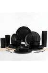 24 Piece Black Dinnerware Set, Unbreakable Plastic Plates Bowls Cups, BPA Free Reusable Tableware