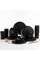 24 Piece Black Dinnerware Set, Unbreakable Plastic Plates Bowls Cups, BPA Free Reusable Tableware