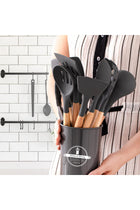 SKYLEAF 12-Piece Silicone Cooking Utensil Set with Wooden Handle, Nonstick, Heat Resistant & Storage Bucket