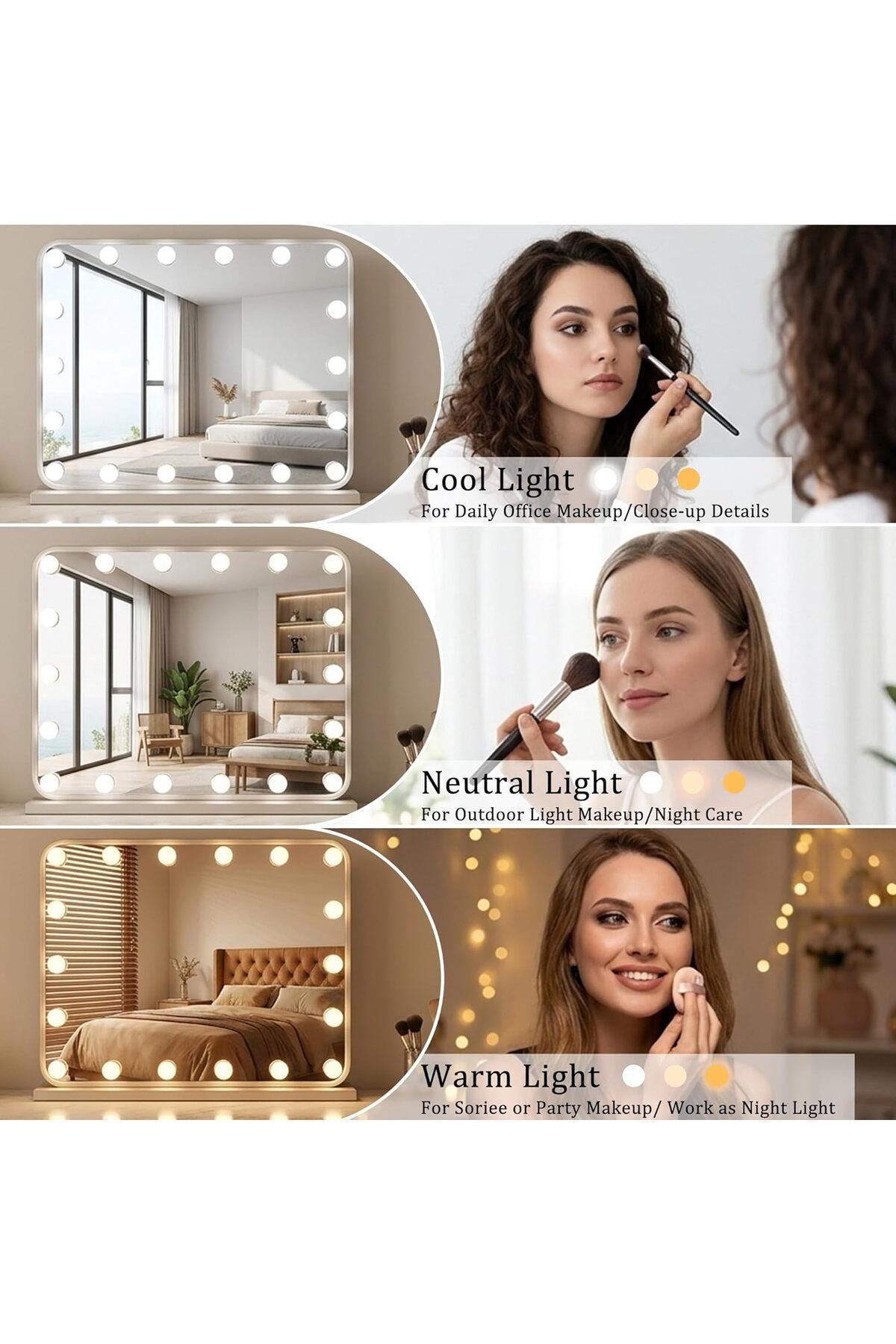 Large Hollywood Vanity Mirror with Lights, 53x63cm Lighted Makeup Mirror with 18 Dimmable Bulbs, Smart Touch Control 3 Color Lighting Modes, White