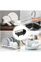 Dish Drainer with Drain Tray Drip Line Flatware Rack Cup Holder Flatware Rack Compatible Kitchen Countertop Storage Rack