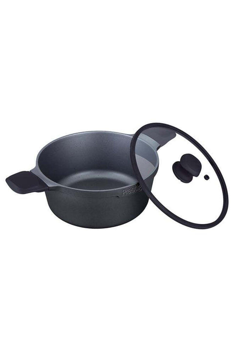 Essential Cast Aluminum Black 28 Cm Casserole With Glass Lid | Non Stick Induction-Based Stockpot With Lid Black