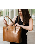 S-ZONE Leather Tote Bag for Women Office Shoulder Handbag 15.6 Inch Work Laptop Briefcase
