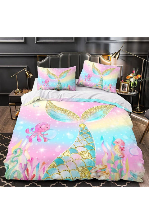 HAVOP Mermaid Duvet Cover Set Double Size Girls Bedding Set Pink Sparkle Tail Quilt Cover Set Soft Microfiber Comforter Cover Set With Pillowcases Kids Girls Bedding Set