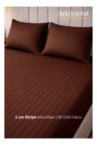 3-Piece Striped Microfiber Fitted Sheet Set Super King 200x200cm, Chocolate Brown
