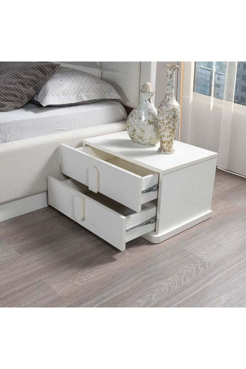 Erza Night Stand Set Of 2 Multifunctional Bedside Table Space Saving Nightstand Side Table Modern Design Furniture For Bedroom L 44.7x62.6x36.2 Cm White