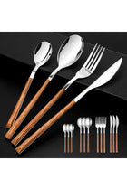 16PCS Stainless Steel Flatware, (Service for 4) Cutlery Set with Simulated Wooden Handles