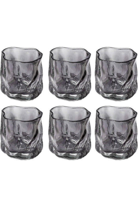 Set of 6 Grey Vintage Crystal Beverage Glasses 6.7oz - Elegant Tumblers for Iced Juice, Sparkling Soda