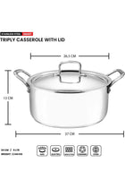SMART TRIPLY CASSEROLE WITH STAINLESS STEEL LID - 24 CM, 5 LTR