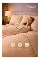 3‑Piece Striped Microfiber Flat Bed Sheet Set Super King 240x260cm, Beige