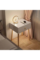 Elegant White Nightstand with Natural Wooden Legs, 40 x 30 x 55 cm, Modern Bedside Cabinet with Drawer, Compact Storage Table for Bedroom, Apartment, Guest Room, Living Space and Home Dec