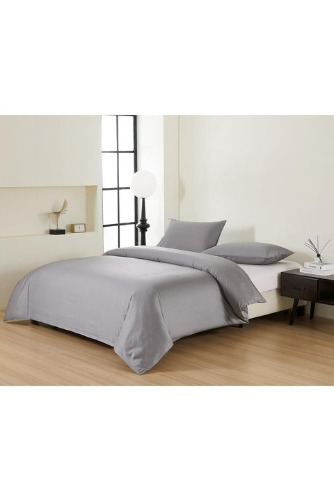 Pure Cotton Duvet Cover 170x220cm with 1 Pillow Case 50x75cm, with 4" hem (Light Grey, Double)