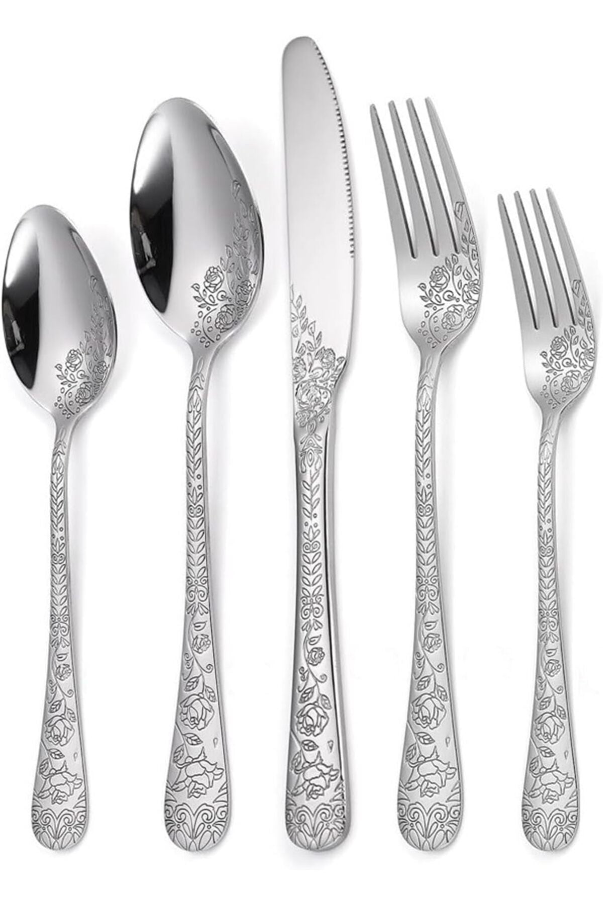 20 Pcs Vintage Carved Floral Silverware Set for 4, Food Grade Stainless Steel, Eating Utensils