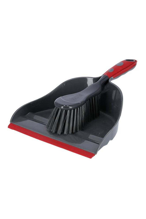 2-Piece Plastic Dustpan And Brush Set Grey/Red