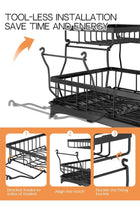 2 Tiers Dish Drying Stand With Rotatable Drainage System Black