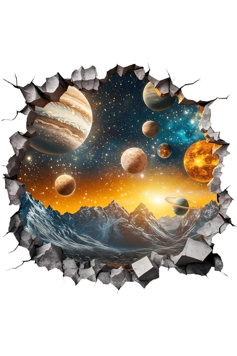 2Pcs Space Planet Wall Stickers Decals, Removable Solar System Watercolor Space Vinyl Wall Stickers for Kids Nursery Bedroom Living Room, 3D Space Galaxy Wall Stickers, Kids Room Decor
