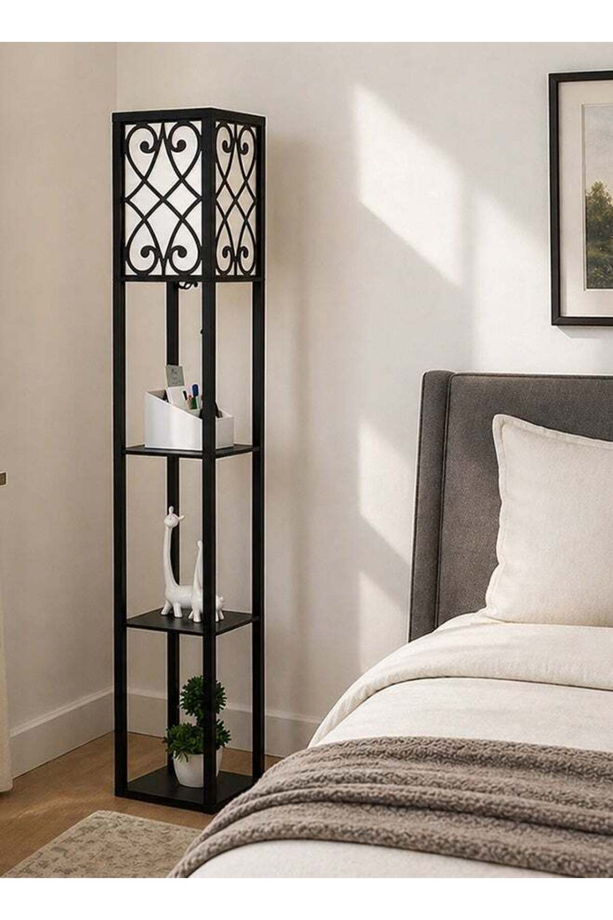 Modern Floor Lamp with Shelves, 3-Tier Display Shelf Lamp with E27 Base, Standing Corner Lamp