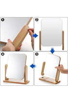 Desk Mirror, 22 x 23.5CM Wooden Mirror 360 Degree Portable Adjustable Table Desk Mirror, Bathroom Living Room Shave Makeup Mirror