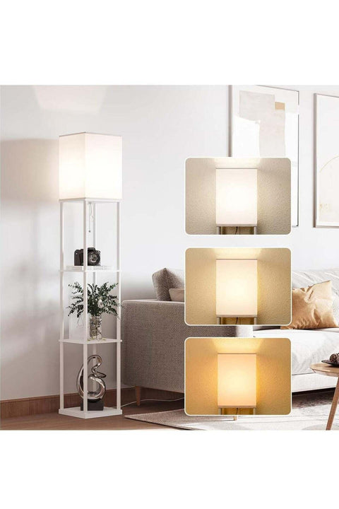 Floor Lamp with Shelves Shelf Floor Lamp Floor Lamps for Living Room with White Wood Shelf Multicolor 63 inch