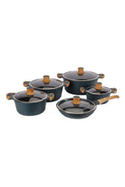 RF 12508 RoyalEmerald 10 Pcs Granite Coated Die-Cast Cookware Set with Glass Lids