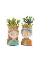 Marketplace King and Queen Planter Polyresin Decorative Flower Vase Royal Face Succulent Pot Cute Crown Design Indoor Outdoor Home Office Decor Pen Pencil Holder Gift (2Pcs Set)