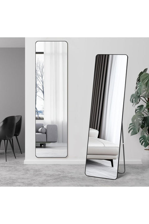 SKY-TOUCH Full Length Mirror 151x42cm, Floor Mirrors with Aluminum Alloy Frame Free-Standing Leaning Large Bedroom Dressing Mirror, Full Body Mirror with Stand for Living Room,Bedroom,Black