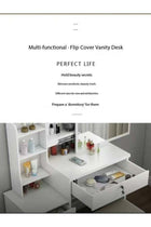 Vanity Table with LED Light Mirror, Multifunctional Makeup Dressing Table with Drawers and Storage Cabinet, Girls and Women's Bedroom Dresser with Open Shelves and Stool, White（SZZ008)