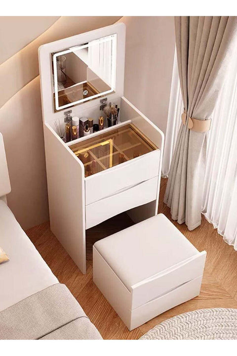 2 in 1 Makeup Vanity Table Chair Set with Led Mirror, 40CM Dressing Table with Storage Drawers for Home Bedroom Furniture