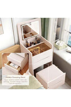 -Long Vanity Desk, Dressing Table Set, White Makeup Table, Makeup Vanity Desk with LED Mirror, Large Cabinet Bedside Table with Storage Drawer and Stool, Vanity Table for Bedroom (40*40*82cm)