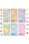 6 Sheets Fantastic 3D Floating Stickers - Kids Cartoon World Adventure, Mini Penguin, Whale, Rabbit, Elephant, and Fruit Themed DIY Stickers for Kids, Party Supplies, Reward for Boys Girls