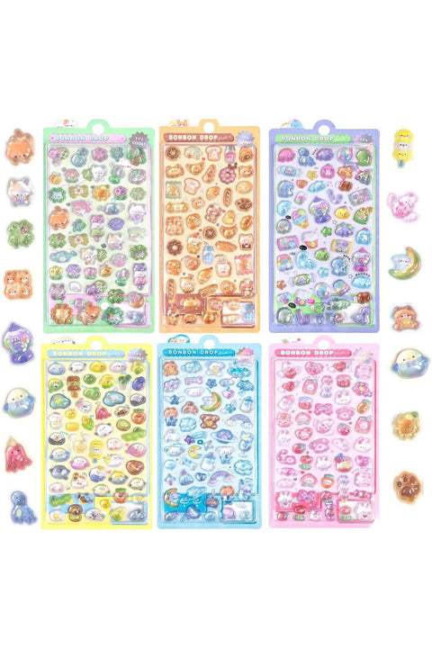 6 Sheets Fantastic 3D Floating Stickers - Kids Cartoon World Adventure, Mini Penguin, Whale, Rabbit, Elephant, and Fruit Themed DIY Stickers for Kids, Party Supplies, Reward for Boys Girls