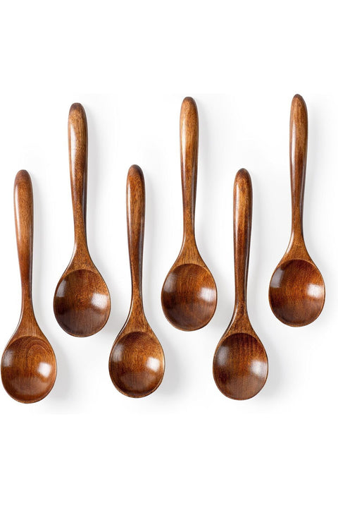 6 PCS Wooden Spoons for Honey, 6.5 inch Small Wooden Spoons - Perfect for Soup, Eating, Scooping Jars & Canisters