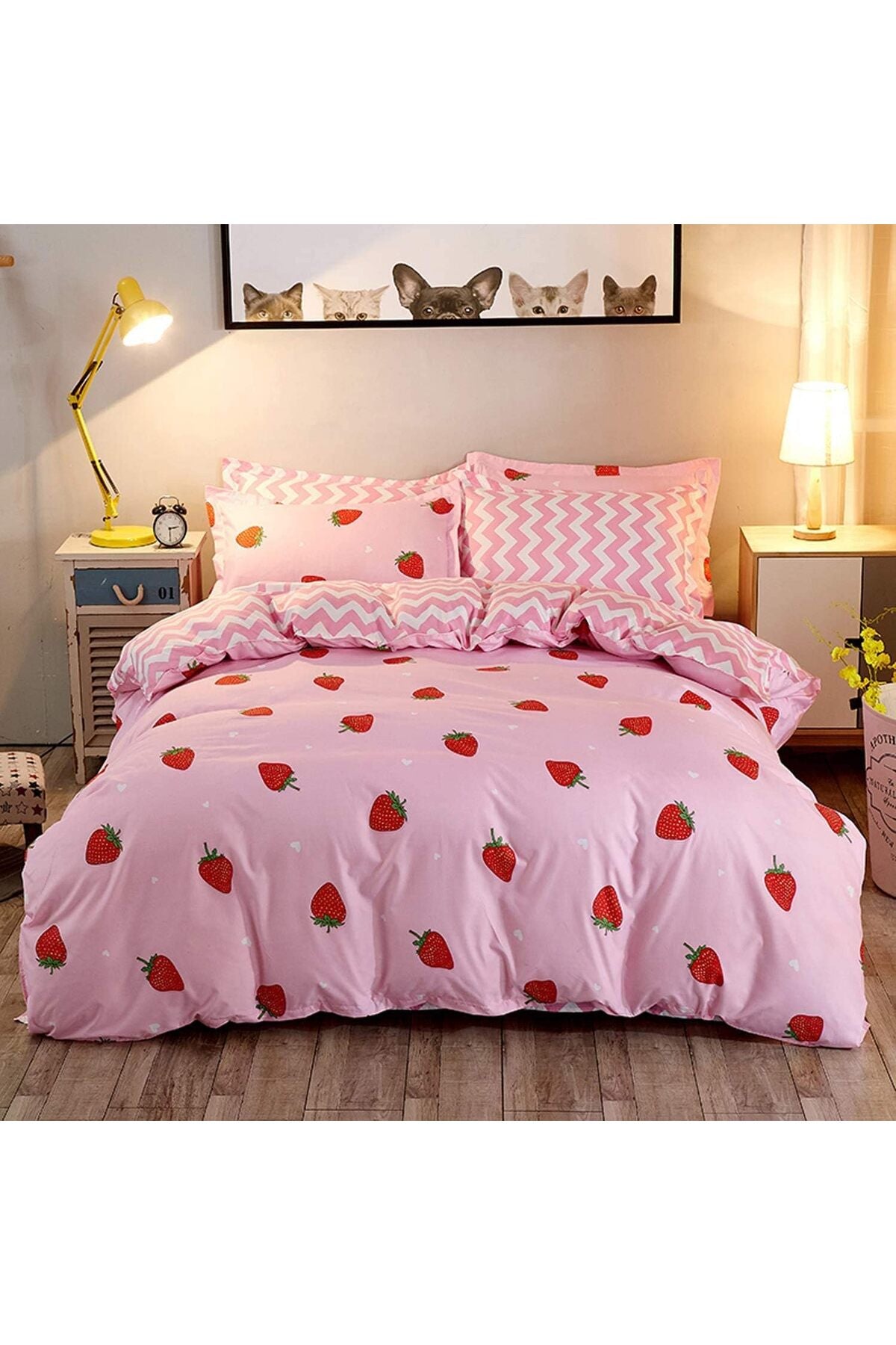 Strawberry Duvet Cover Set Single for Kids Girls - Cute Kawaii Bedding With 1 Pillowcase, Tropical Fruit