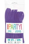 Unique Neon Purple Plastic Cutlery Set – 18-Piece Reusable Party Utensils with 6 Forks, 6 Spoons & 6 Knives