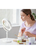 Makeup Mirror, Rechargeable Lighted Height Adjustable with 3 Colors, 45 Mins Auto Turn Off & Memory Function, Dimmable Double-Sided 1X/10X Magnification LED & Rotation Standing Vanity Mirror (White)