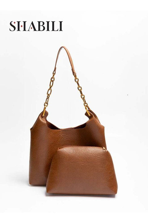 Women Large-Capacity PU Leather Ladies Shoulder Bag Tote Clutch Bag Retro Bucket Shape Cross Bag