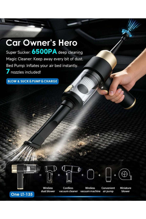 TANMASHI 6500PA Car Vacuum Cleaner, 4-in-1 Portable & Air Blower, Cordless, 4000mAh, Midnight Black