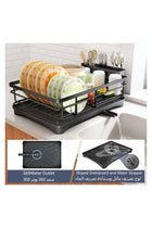 Dish Drying Rack, Extendable Dish Rack for Kitchen Counter, Stainless Steel Dish Strainer with Utensil Holder, Black