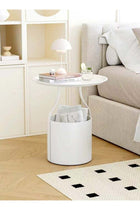 1-Piece Multifunction Round Edge Table Sofa Side End Table Coffee Table Nightstand with Storage Bucket Box for Living Room Bedroom Home Office Furniture 45x52 cm (Fully Assembled)