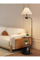 Nordic Curved Floor Lamp with 3-Layer Side Table and Storage Drawer, Multi-functional