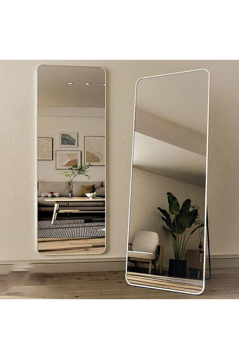 Full Length Mirror, 160x50cm Floor Mirror, Floor Standing Mirror Freestanding Full Body Mirror with Stand for Bedroom, Hanging Mounted Mirror for Living Room (White, 160x50cm (63"x19.7"))