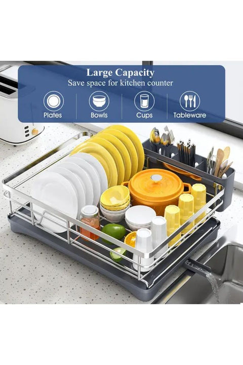 Black Stainless Steel Kitchen Dish Drying Rack Multi Angle Drainage Design Large Capacity Bowl Drain Rack Kitchen Countertop Organizer And Storage For Small Space Kitchen Essential Gadget