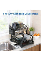 2-Tier Dish Drying Rack with No Water Buildup Drainboard, Keeps Counter Dry, Large Capacity Rustproof Dish Drainer for Kitchen Countertop with Utensil Holder