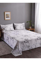 3 Pieces Flat Bedsheet 230*250cm. 2 Pillow cases - 50*75cm, White Marble Design.