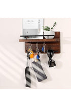 Wall Mounted Key Holder With 2 Hooks, A Hanger Bar And A Rack On Natural Wood Board